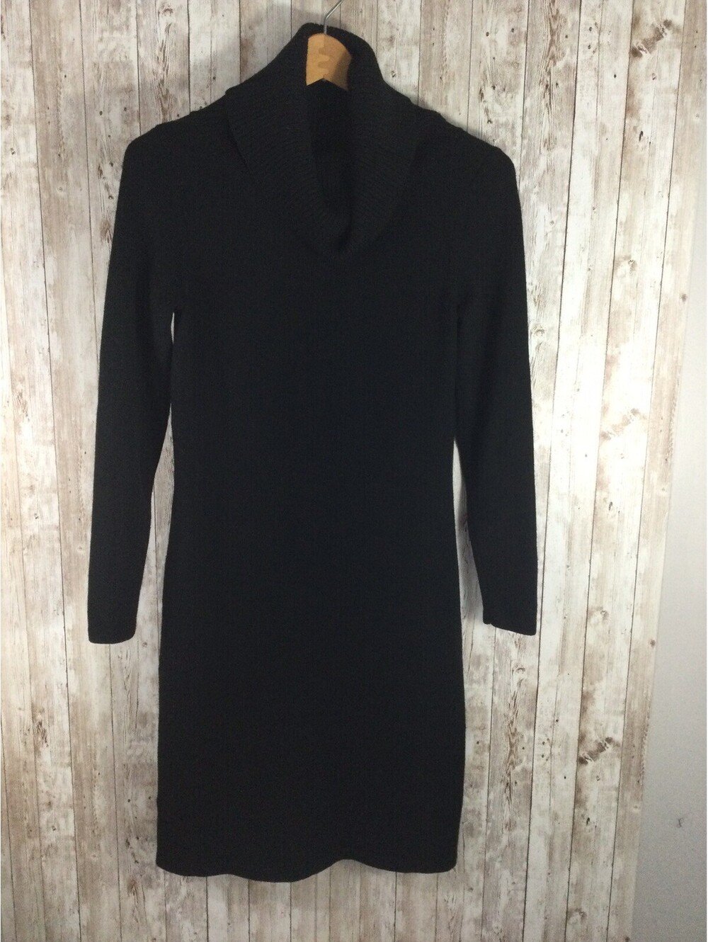 ANN TAYLOR Wool Sweater Dress Black Cowl Turtleneck Long Sleeve Small Petite